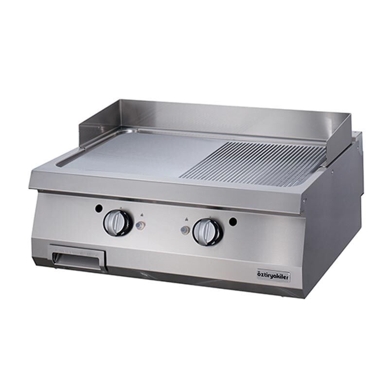Öztiryakiler 700 Seri OGG 8070 Yarı Oluklu Grill Plate, 80x70 cm Sert Krom Kaplı Gazlı, 7864.N1.80703.16C