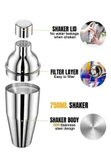 Vosco Kokteyl Shaker 750 ml, Paslanmaz Çelik, VSC-1