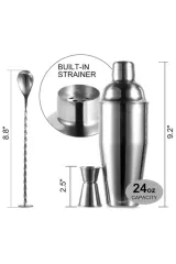 Vosco Kokteyl Shaker Seti 3 Parça 750 ml, Paslanmaz Çelik, VSC-3