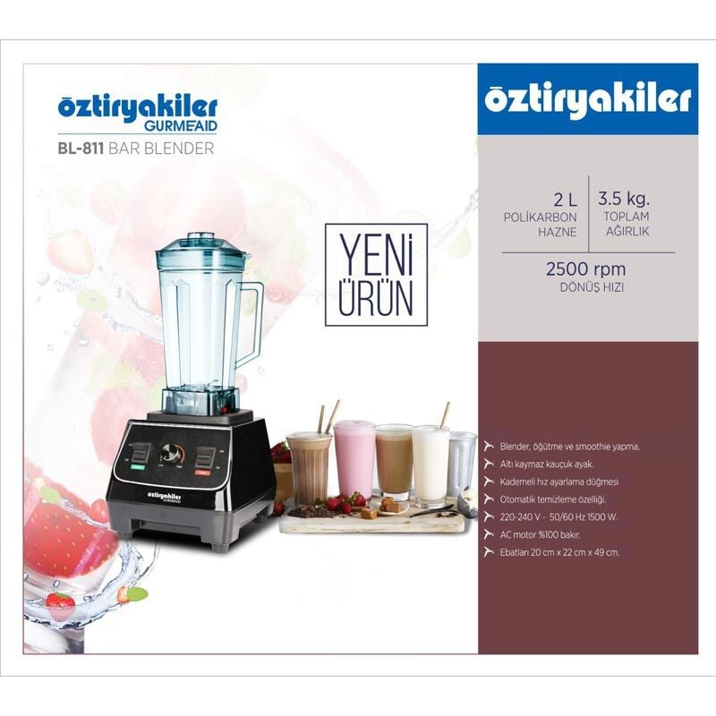 Öztiryakiler Gurmeaid BL 811 Bar Blender, 2 L, 1500 W, Siyah
