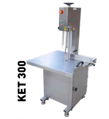 Mateka KET 300t Et-Kemik Kesme Testeresi, Paslanmaz Ayaklı Kayar Tablalı Büyük Boy, 380V , 109502