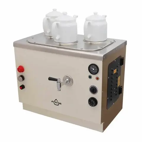 Ateşe Sumela Analog Gaz+Elektrikli 2 Demlikli Çay Makinesi, INOX SAGE2